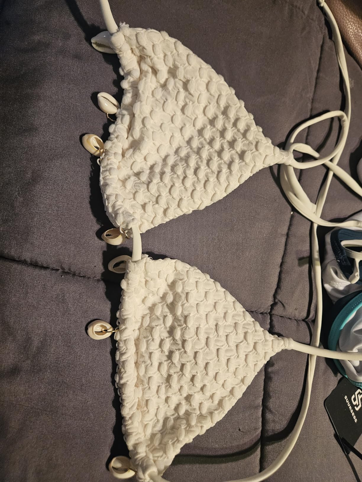 Verdusa Women's 2 Piece Tie Knot Halter Shell Pom Triangle Bikini Sets Bathing Suits | Amazon (US)