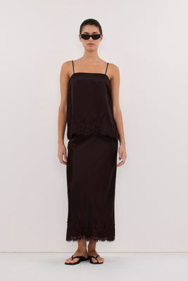 SELENE ESPRESSO SATIN MIDI SKIRT | DISSH