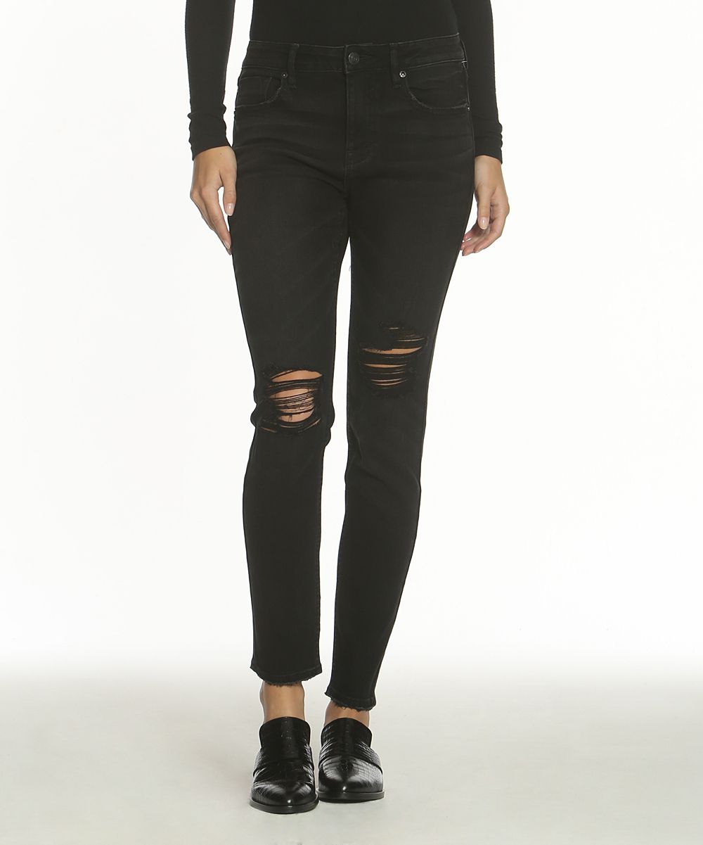Vigoss Women's Denim Pants and Jeans Black - Black Marley Distressed Skinny Jeans - Women | Zulily