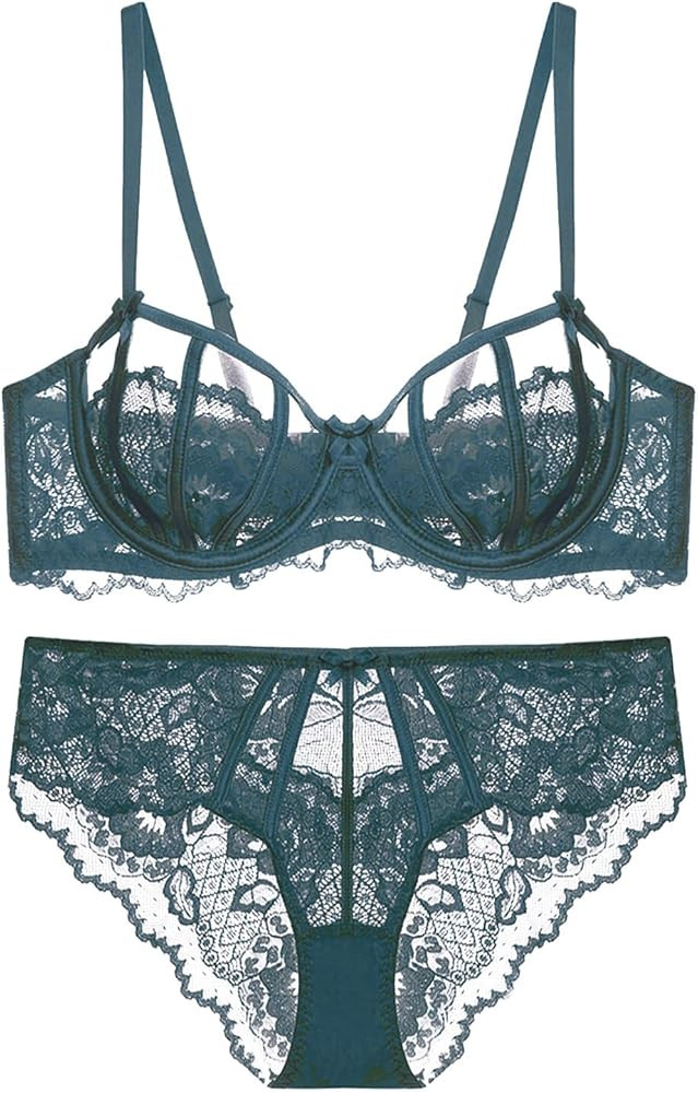 Guoeappa Women's Sexy Soft Lace Lingerie Set See Through Underwear Floral Lace Underwire Sheer Br... | Amazon (US)