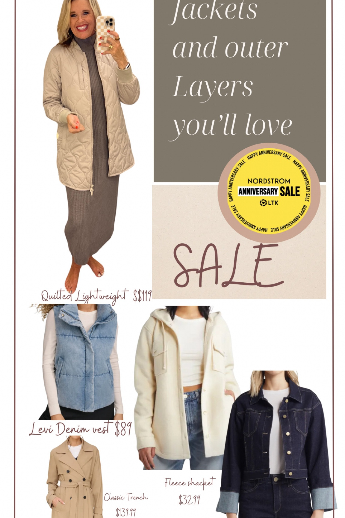 💛Nordstrom Sale💛

Jackets and putter layers you’ll love with deep discounts

Zellae quilted lightweight jacket tts

Levi denim puffer vest tts

Thread supple shacket $31.99 tts

Wit and wisdom denim jacket large cuff sleeve $65 tts

The perfect classic trench coat under $140 tts


#LTKxNSale #LTKSaleAlert #LTKStyleTip