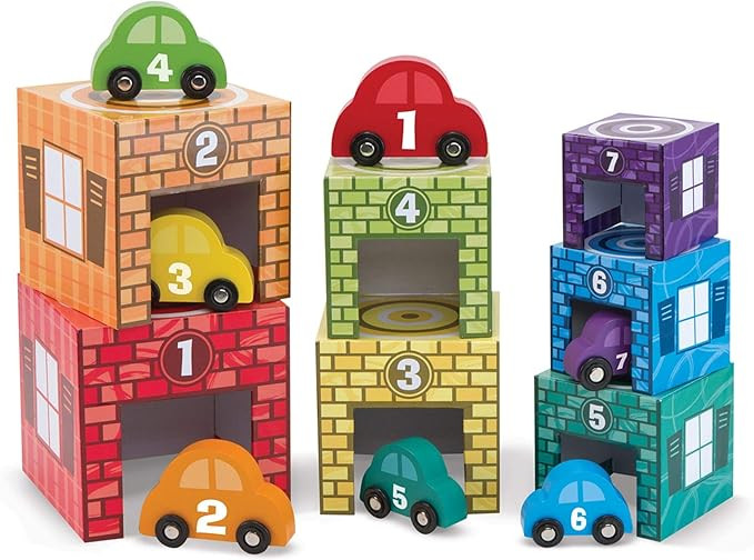 Melissa & Doug Nesting and Sorting Garages and Cars With 7 Graduated Garages and 7 Stackable Wood... | Amazon (US)