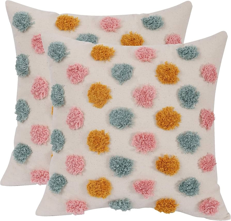 Holibeat Fluffy Dot Pillow Covers Decorative Throw Pillowcases Pack of 2 (Pink Blue Orange, 18" x... | Amazon (US)