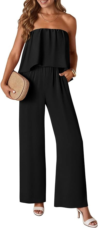 KIRUNDO Tube Jumpsuits For Women 2026 Dressy Casual Strapless Rompers Flowy Loose One Piece Summe... | Amazon (US)