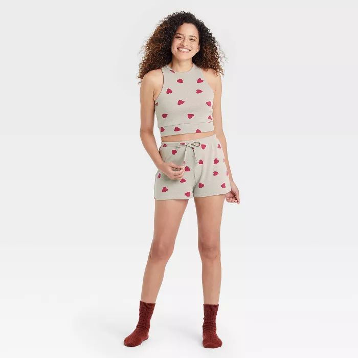 Women's Heart Print Cropped Tank Top and Shorts Pajama Set - Colsie™ Gray | Target