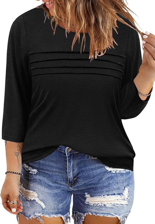 Womens Summer Tops 3/4 Length Sleeve Lightweight Blouses Casual Loose Tunics Shirts L-4XL | Amazon (US)