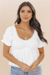 White Short Sleeve Babydoll Top | Magnolia Boutique