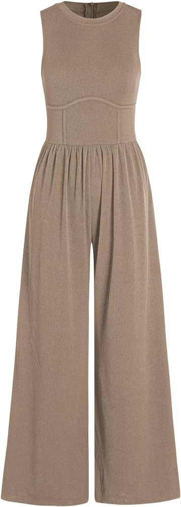 CIDER Jumpsuits for Women Sleeveless Wide Leg Overalls Dressy Crewneck One Piece Jumpsuits with P... | Amazon (US)