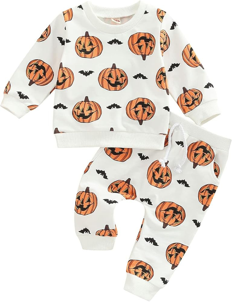 Infant Toddler Baby Boy Halloween Outfits Long Sleeve Shirts Pumpkin Sweatshirt with Pants 2Pcs F... | Amazon (US)