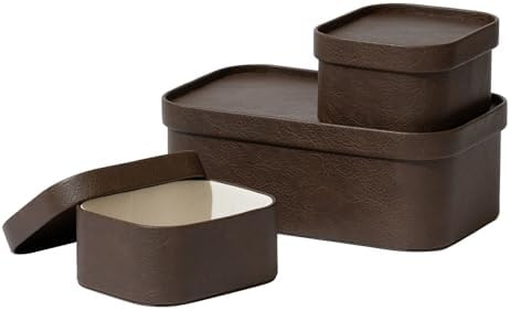 La Jolie Maison Vegan Leather Storage Boxes with Lids, Set of 3 Decorative Storage Containers Org... | Amazon (US)