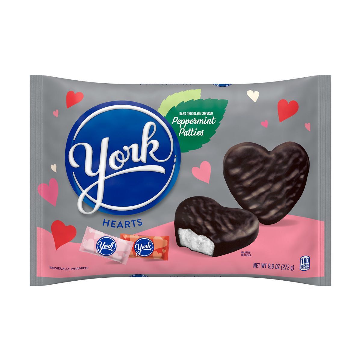 York Valentine's Day Dark Chocolate Peppermint Hearts Candy Snack Size - 9.6oz | Target