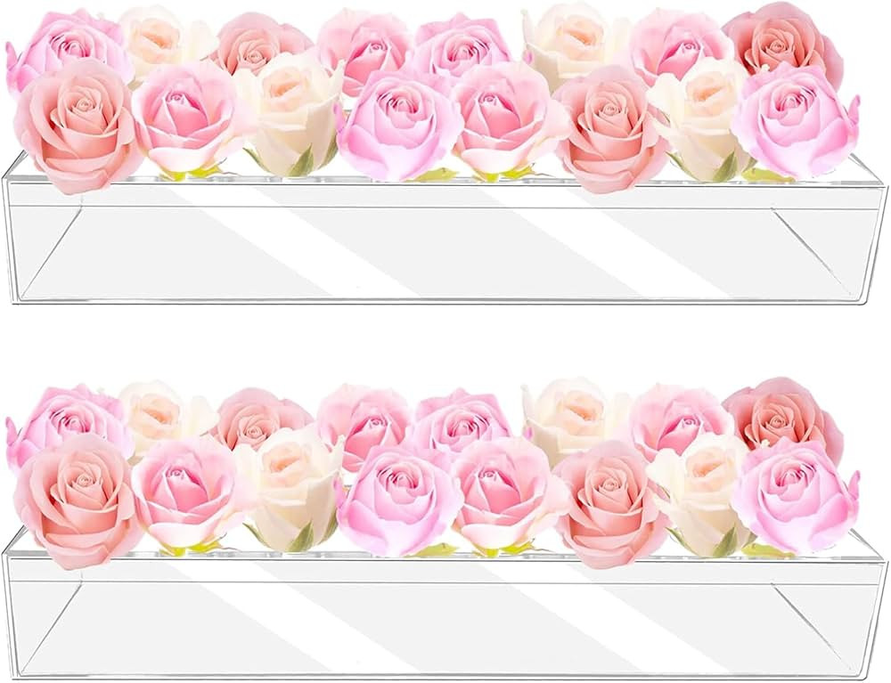 2Pcs Acrylic Flower Vase with 16 Holes,31.6inch Decorative Long Clear Vase Modern,Rectangular Acr... | Amazon (US)