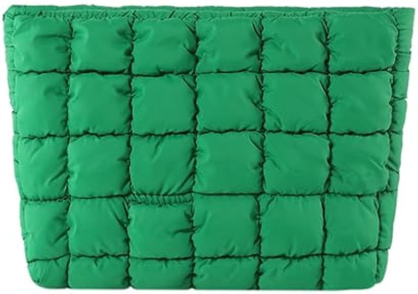 Puffy Quilted Makeup Bag for Women, Cosmetic Bag, Travel Toiletry Organizer Pouch Clutch (green) | Amazon (US)