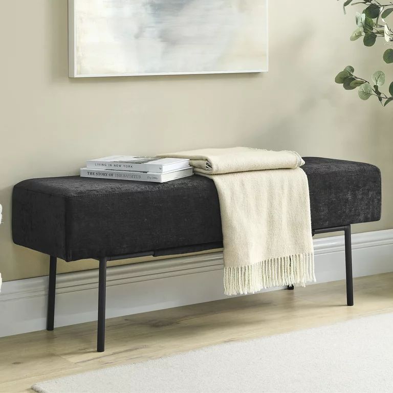 SYNGAR Entryway Bench, Fabric Upholstered Seat Footstool, Rectangular End of Bed Bench with Metal... | Walmart (US)