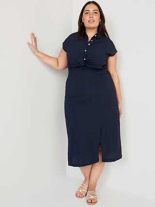 Waist-Defined Twist-Front Midi Shirt Dress for Women | Old Navy (US)