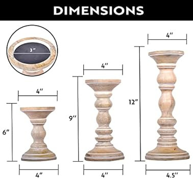 Rustic Wood Candle Holders, Set of 3 – Hand Carved Decorative Candle Holders for Living Room, T... | Amazon (US)