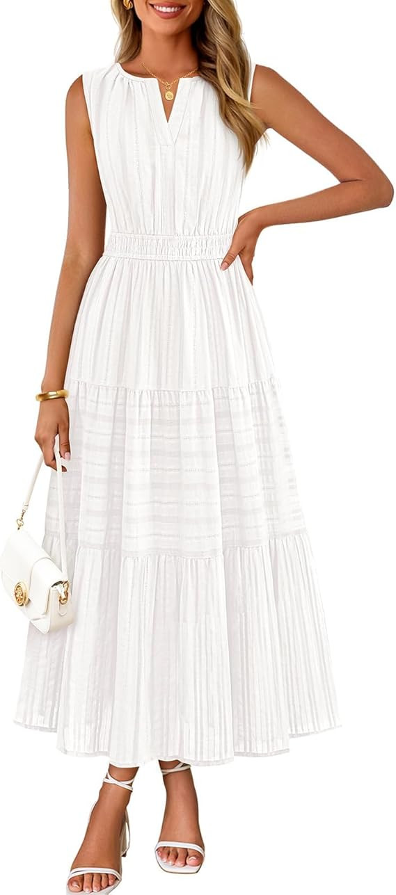 MEROKEETY Spring Summer Midi Dresses for Women 2026 Casual Beach Vacation Sleeveless Boho V Neck ... | Amazon (US)