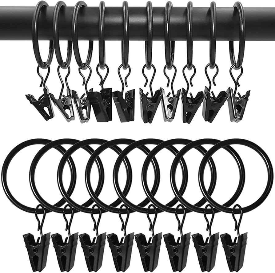 WeeksEight 100 Pack Black Curtain Rings with Clips, Curtain Hooks Hangers Clip Rings for Hanging ... | Amazon (US)
