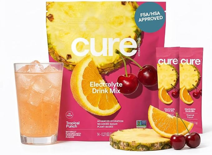 Cure Hydration - Electrolyte Drink Powder Tropical Punch 14 Packets | Plant-Based Dehydration Rel... | Amazon (US)