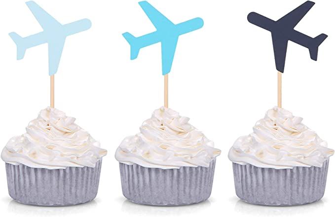 Blue Plane Cupcake Toppers for Baby Shower Decoration How Time Flies Airplane Theme Birthday Part... | Amazon (US)