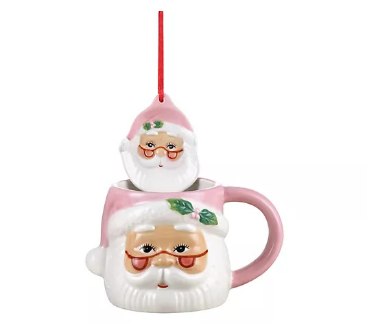 Mr. Christmas 16 oz. Ceramic Santa Mug and Ornament Set - Red - QVC.com | QVC