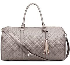 Women's Quilted Leather Weekender Travel Duffel Bag With Rose Gold Hardware - Large 22" Size Duff... | Amazon (US)