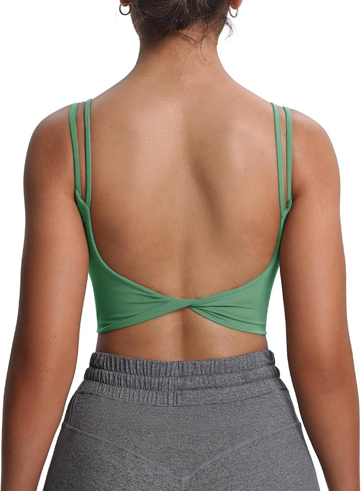 Aoxjox Women's Workout Sports Bras Fitness Yoga Crop Tank Twist Back Cami | Amazon (US)