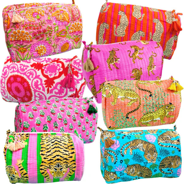 (8 colors) Quilted Block Print Large Cosmetic Bags | James Ascher