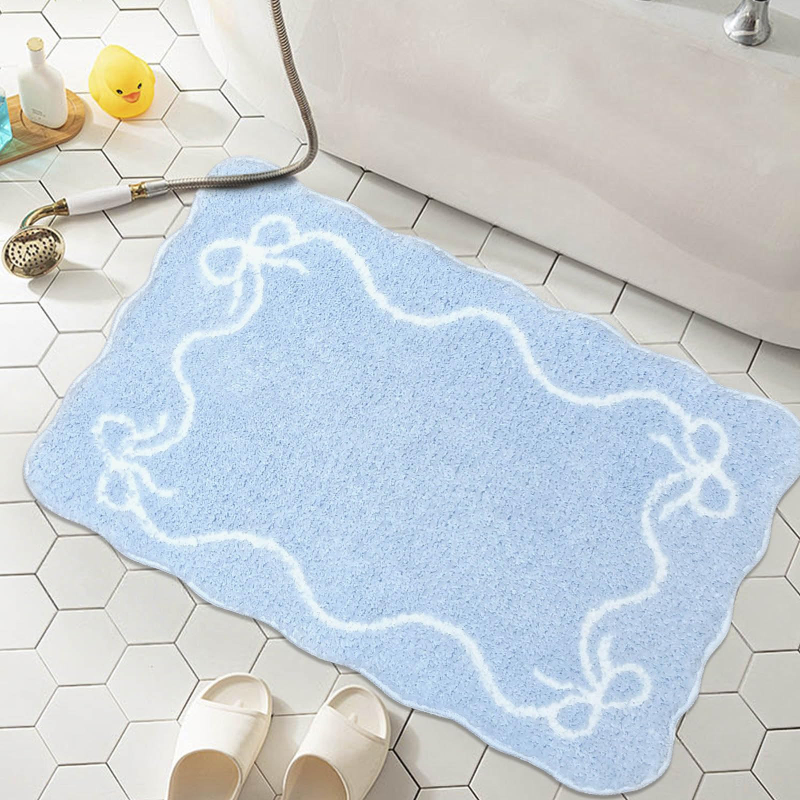 Mocsicka Blue Bow Bath Mat Cute Bow Bathroom Rug Super Soft Absorbent Bathroom Rugs Non Slip Bath... | Amazon (US)
