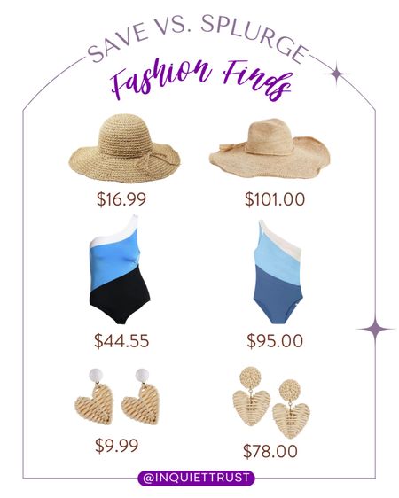 For an affordable resort look, consider this wide-brimmed straw hat, color-blocked Venus-cut one-piece swimsuit, and heart-shaped woven earrings.
#savevssplurge #fashionfinds #swimwearfinds #beachready

#LTKswim #LTKstyletip #LTKSeasonal