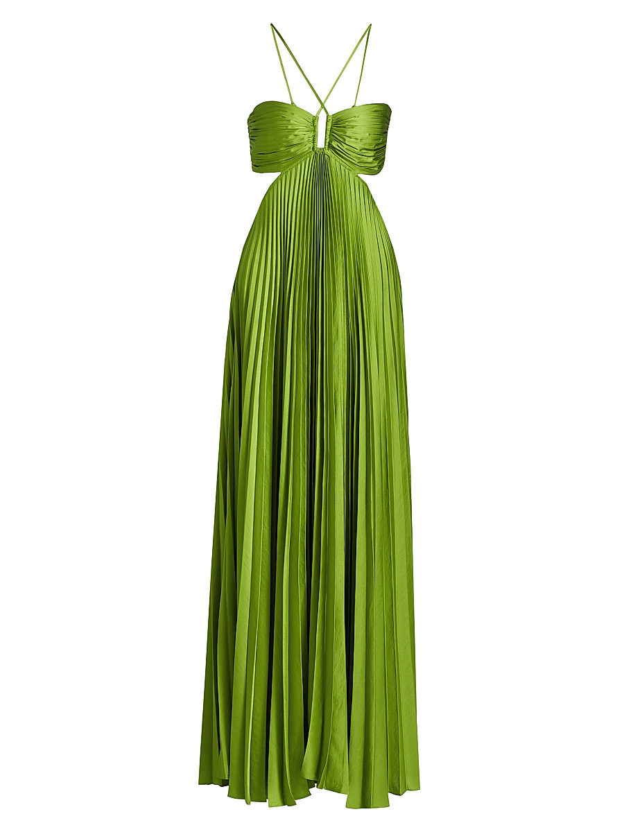 Women's Moira Pleated Satin Gown - Lily Green - Size 0 | Saks Fifth Avenue