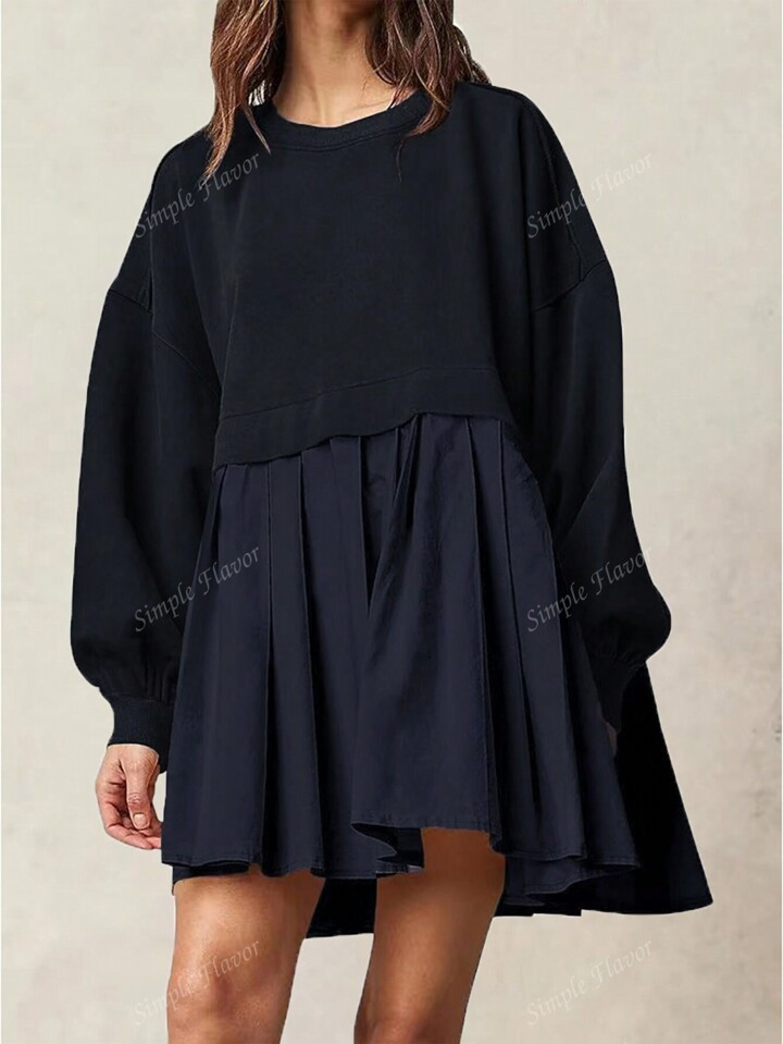 Drop Shoulder Pleated Hem Smock Dress | SHEIN