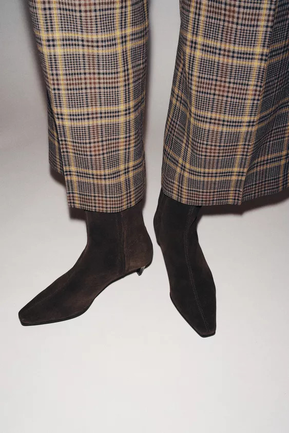 SPLIT LEATHER KITTEN HEEL ANKLE BOOTS | Zara US