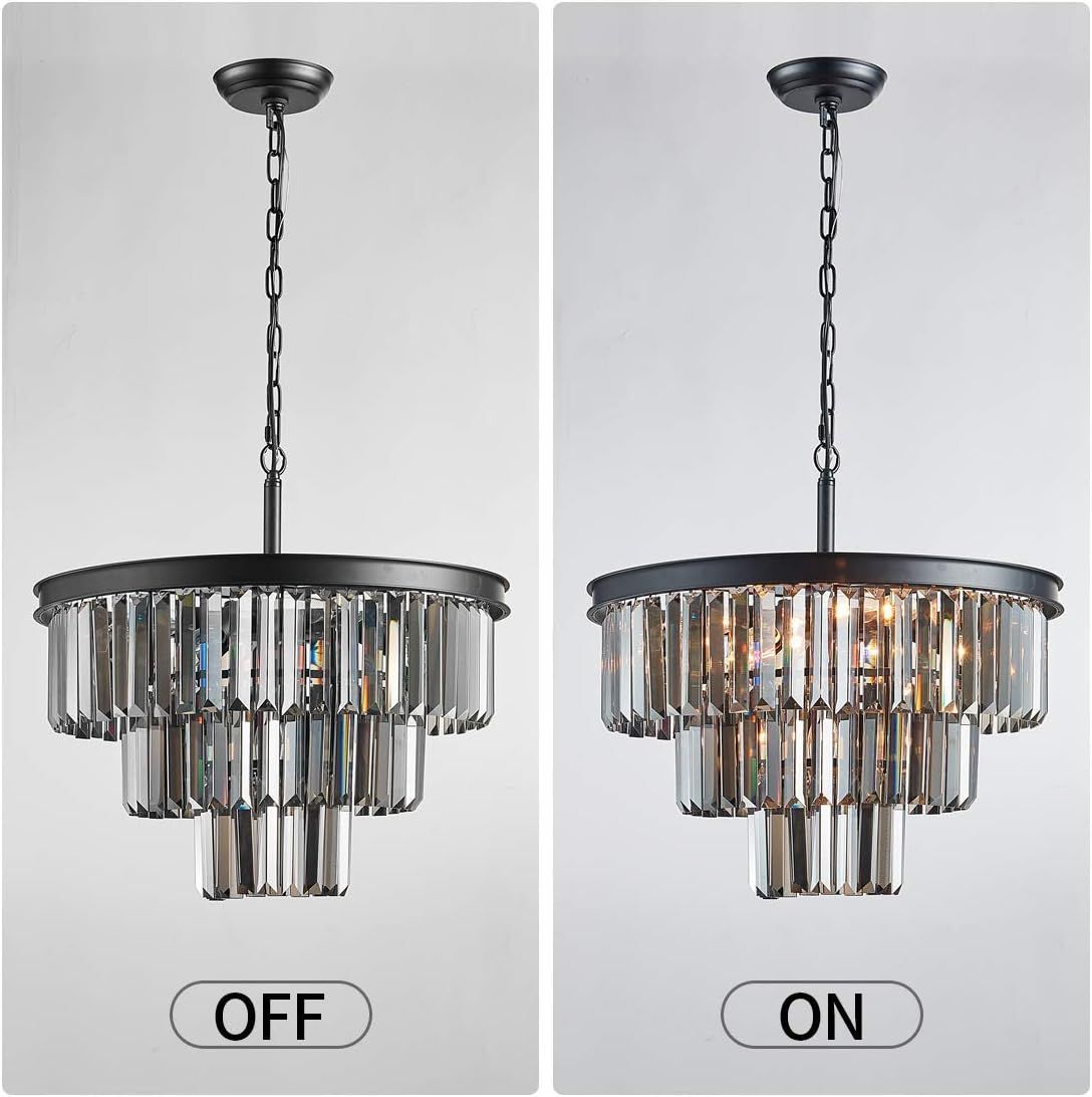 TZOE Luxury Black Smoke Crystal Modern Contemporary Chandeliers Pendant Ceiling Light Fixture 3-T... | Amazon (US)