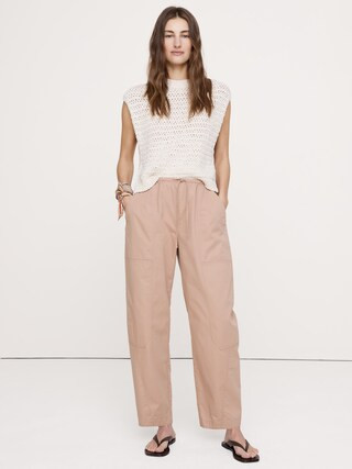 Cotton Poplin Barrel Pull-On Pant | Banana Republic (US)