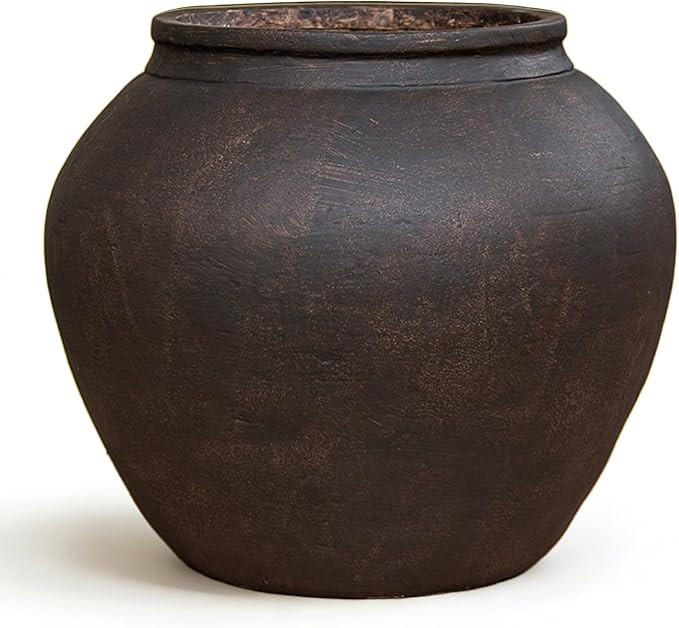 14 Inch Fiberstone Planter Pot with Drainage Hole, Large Indoor Outdoor Plant Pot, Vintage Style ... | Amazon (US)