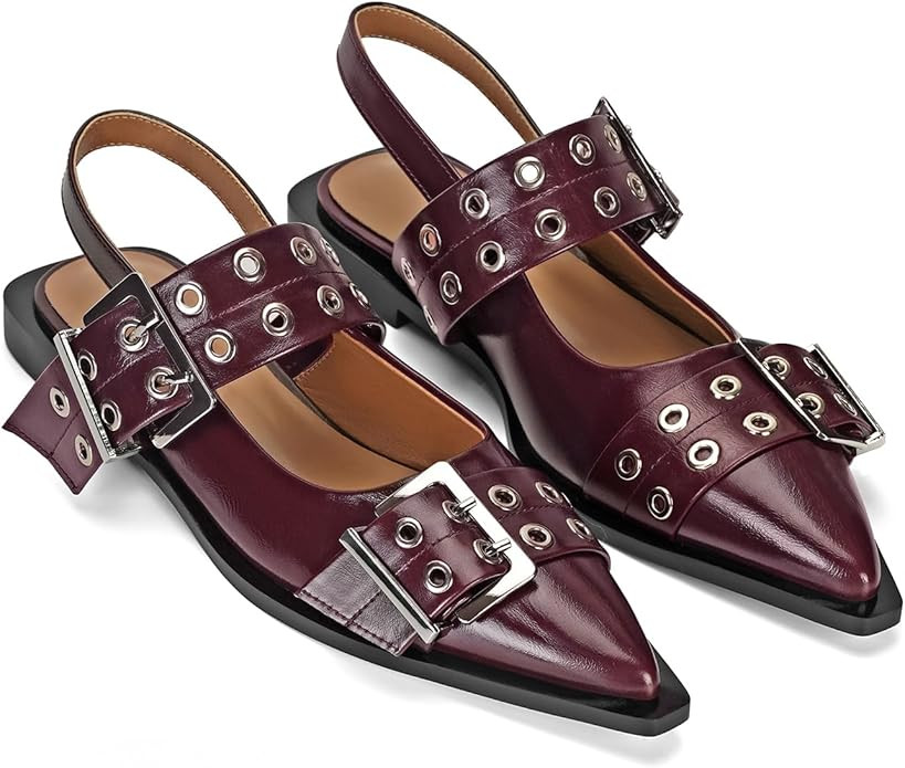 Dsevht Buckle Ballet Flats for Women Pointed toe Slingback Mary Janes Flats Wide Welt Ballerina F... | Amazon (US)