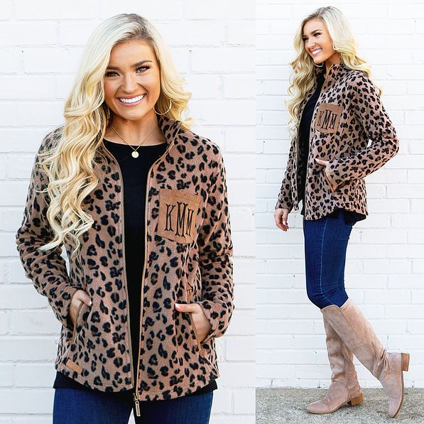 Monogrammed Leopard Fleece Jacket | Marleylilly