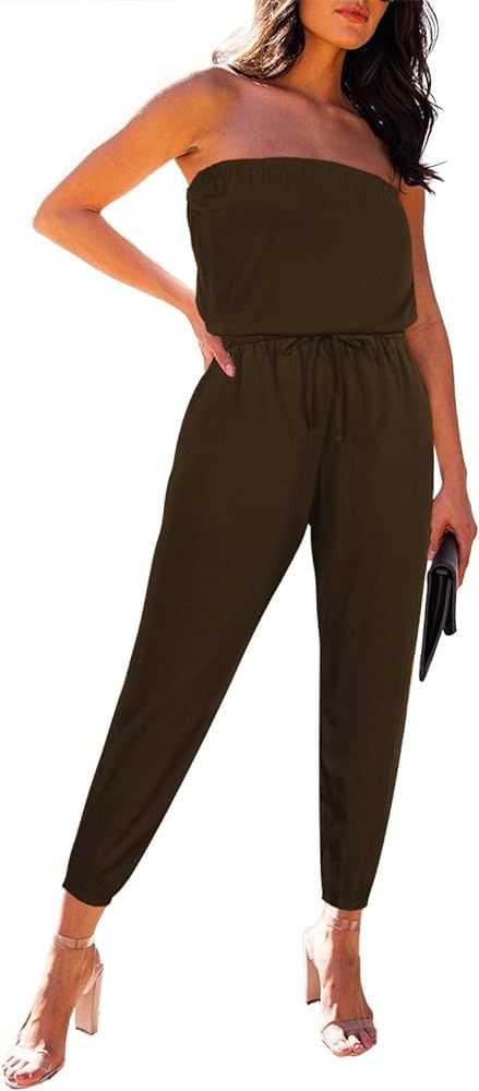 Fixmatti Women Tube Top Romper Strapless Bandeau Cold Shoulder Jumpsuit Outfits | Amazon (US)