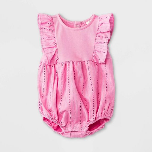 Baby Girls' Woven Elevated Ruffle Romper - Cat & Jack™ Pink | Target