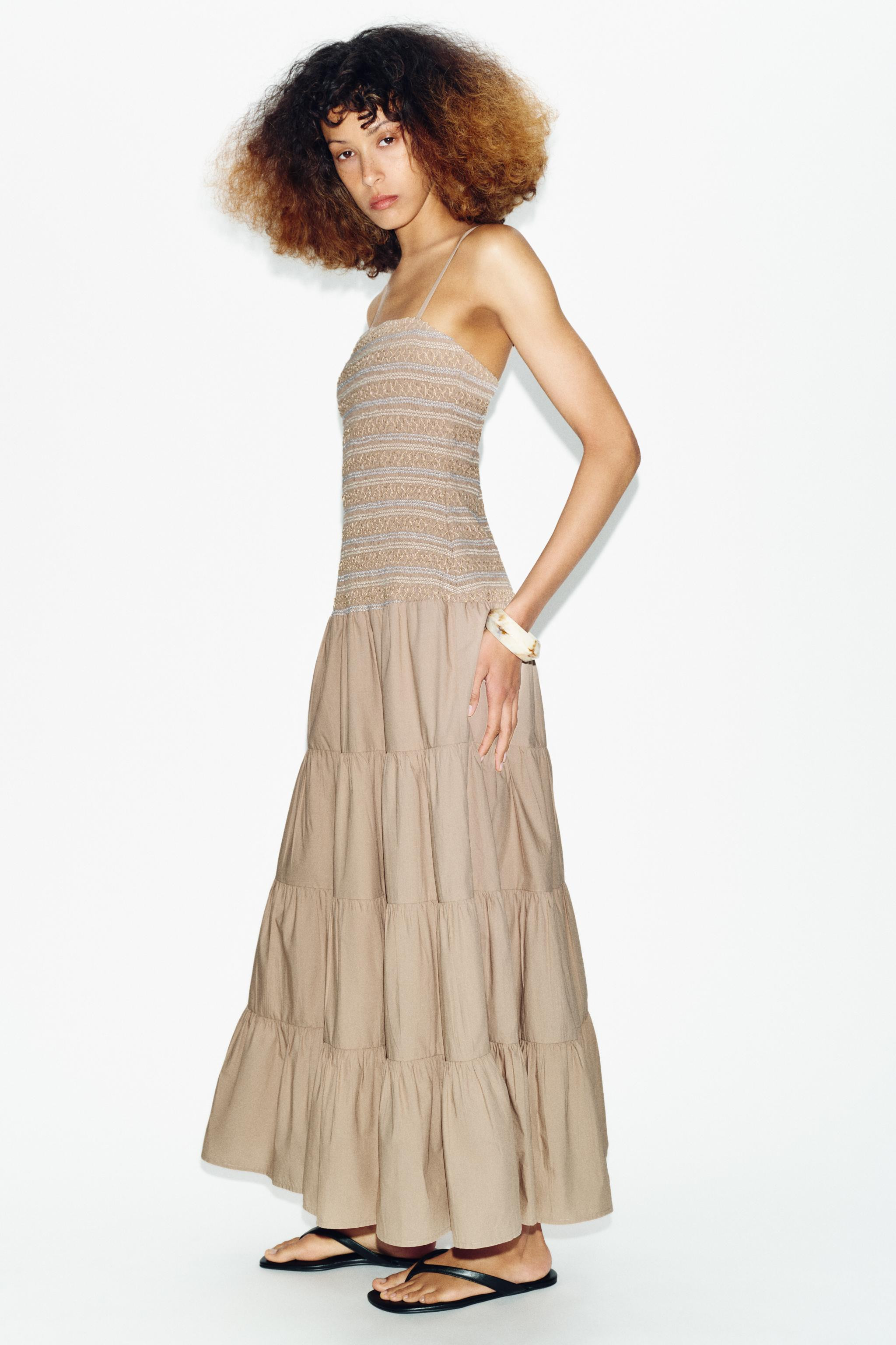 EMBROIDERED SMOCKED MIDI DRESS | Zara US