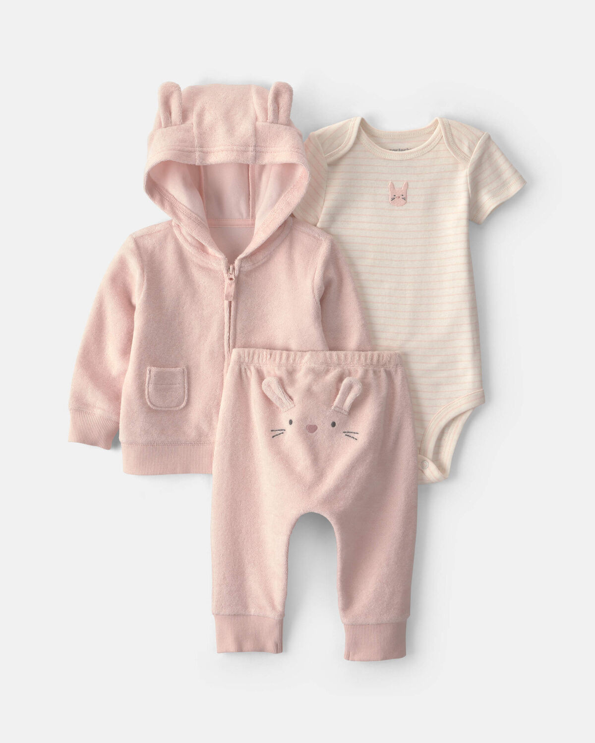 Baby Girl 3-Piece Bunny Terry Layering Set - Pink | Carter's | Carter's Inc