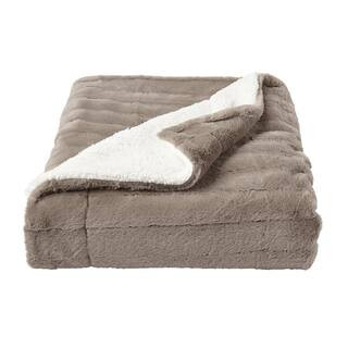 Lavish Home Oversized Faux Fur Light Coffee Hypoallergenic Throw Blanket 66HD-Throw027 - The Home... | The Home Depot