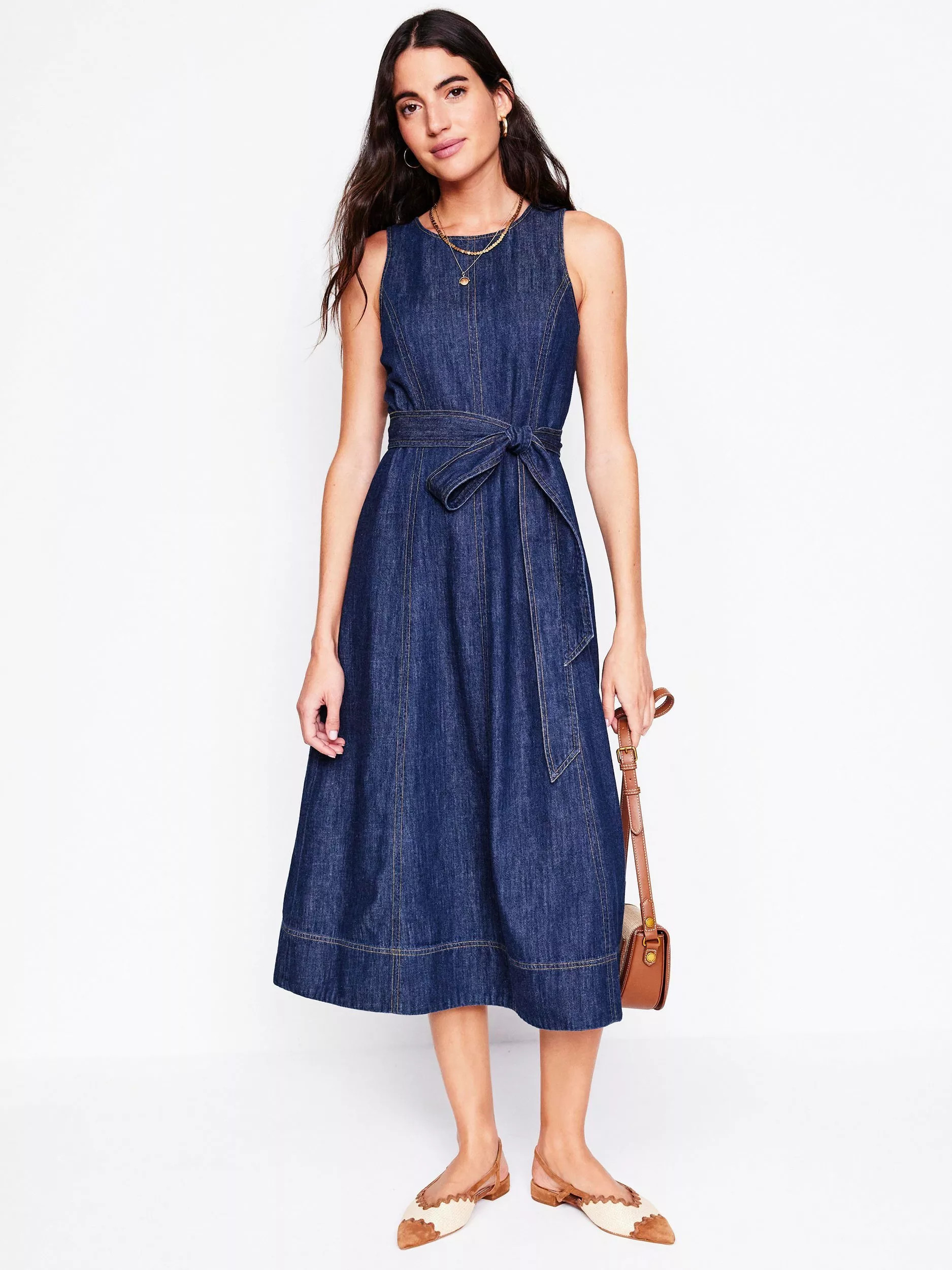 Boden Cotton Denim Sleeveless Dress, Dark Vintage Blue | John Lewis (UK)