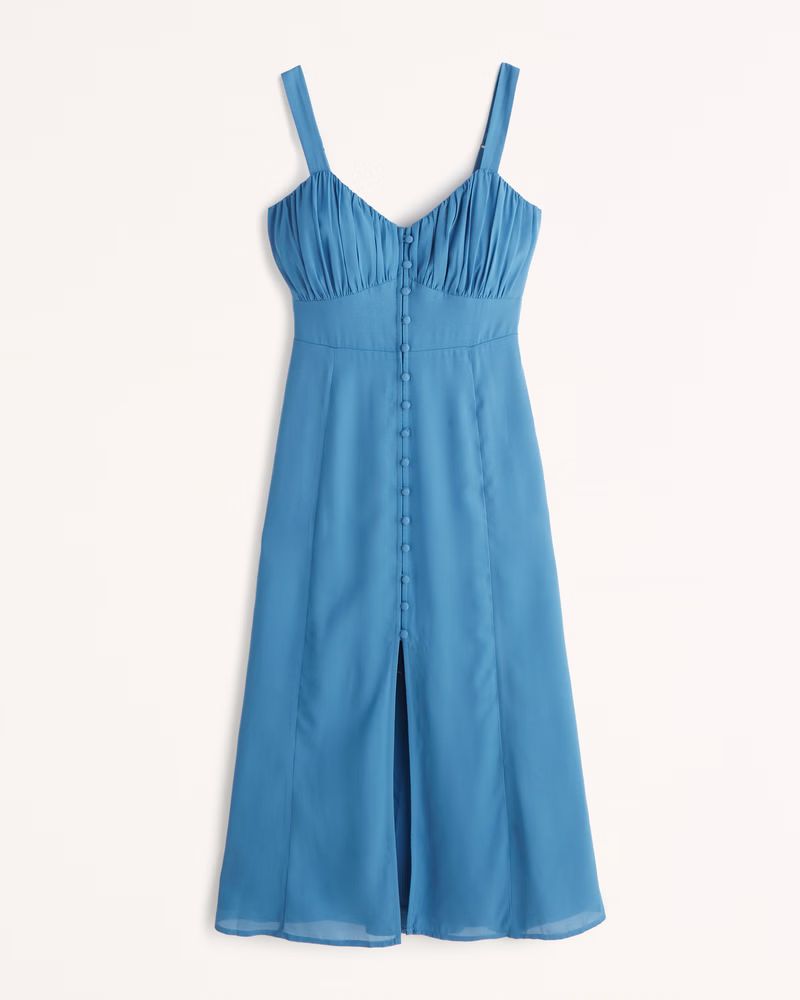 Women's Button-Through Slim Midi Dress | Women's | Abercrombie.com | Abercrombie & Fitch (US)
