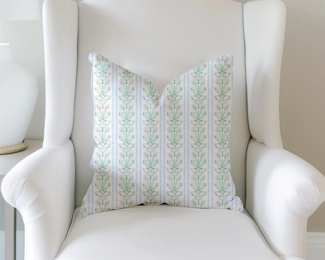 Soft Pink, Blue and Green Watercolor Stripe Preppy Pillow Dorm Pillow Decorative Throw Pillows Cu... | Etsy (US)