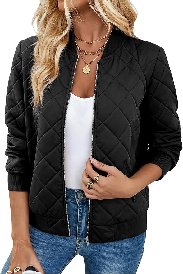 Zeagoo Women's Bomber Jacket Casual Coat Zip Up Spring Fall Clothes with Pockets S-XXL | Amazon (US)