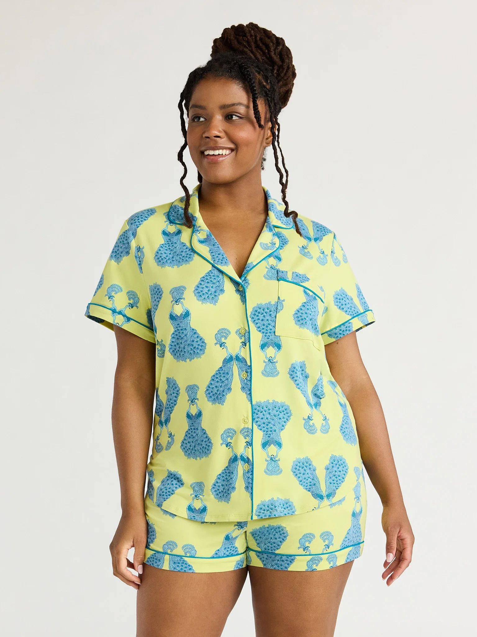 Joyspun Women's Knit Notch Collar Top and Shorts Pajama Set, 2-Piece, Sizes S to 3X | Walmart (US)
