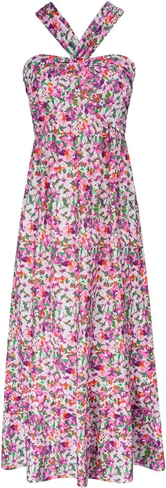 GRACE KARIN 2024 Women's Criss Cross Halter Neck Sleeveless Summer Floral Print Flowy A Line Maxi... | Amazon (US)