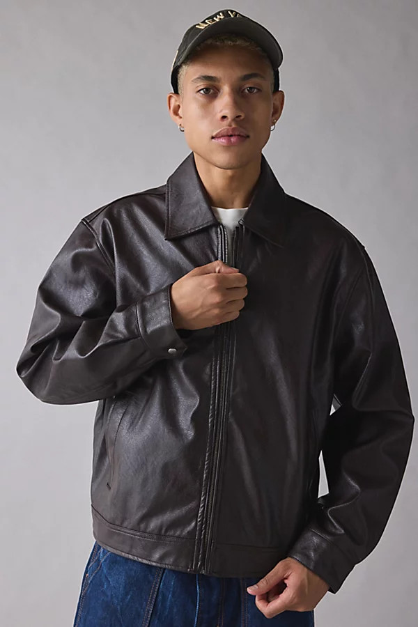 BDG Faux Leather Zip Jacket in Chocolate, Men's at Urban Outfitters | Urban Outfitters (US and RoW)